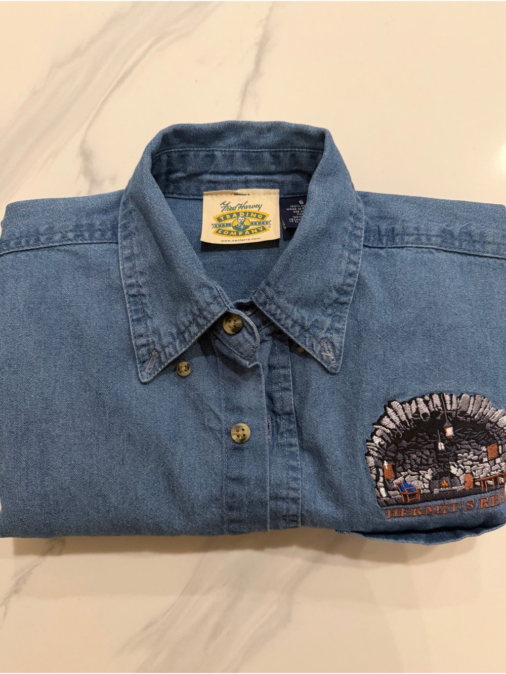Fred Harvey Trading Co. Hermit’s Rest Embroidered Denim Shirt Size S
